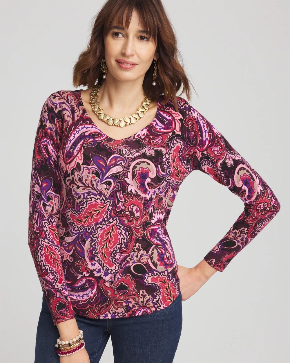 Paisley V-Neck Pullover Sweater | Chico's